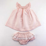 Peachy pink baby smocked dress with bloomer