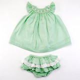 Classic Green Smocked Baby Dress with Bloomers
