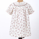 Ivory rose floral print bishop smoked dress