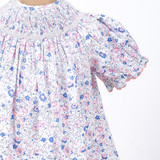 Pink & Blue Floral Print Embroidered Dress