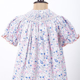 Pink & Blue Floral Print Embroidered Dress