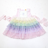 rainbow tulle dress with cupcake embroidered patch