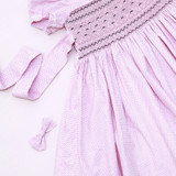 Pink & Grey Dot Smocked Dress [Pre-Order]