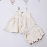 Ecru Organic Muslin Baby Tunic & Bloomer Set