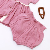 Matching dusty pink bloomer set made with organic bamboo cotton