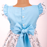 Blue Floral Cotton Dress with White Lace