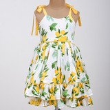 Floral sweetheart neckline dress with adjustable strappy tie-up sleeves and ruffled hem