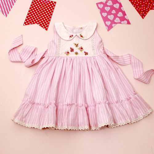 Pink Stripe Dress with Eyelet Trim