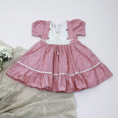 Dusty Pink Dot Dress with Bullion Roses