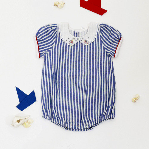 navy striped nautical themed baby romper