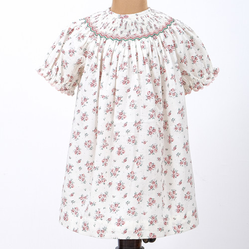 Ivory rose floral print bishop smoked dress