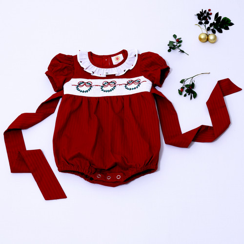 Red Infant Romper - Festive Smocking