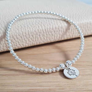 Sterling Silver Beaded Stretch Bracelet with Dandelion Wish Charm Sterling Silver Beaded Stretch Bracelet with Dandelion Wish Charm