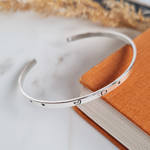 Solid Sterling Silver Open Cuff Bangle with Heart Detail Solid Sterling Silver Open Cuff Bangle with Heart Detail