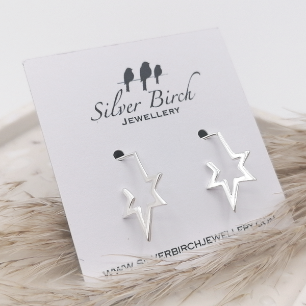 Sterling Silver Celestial Star Hoop Earrings