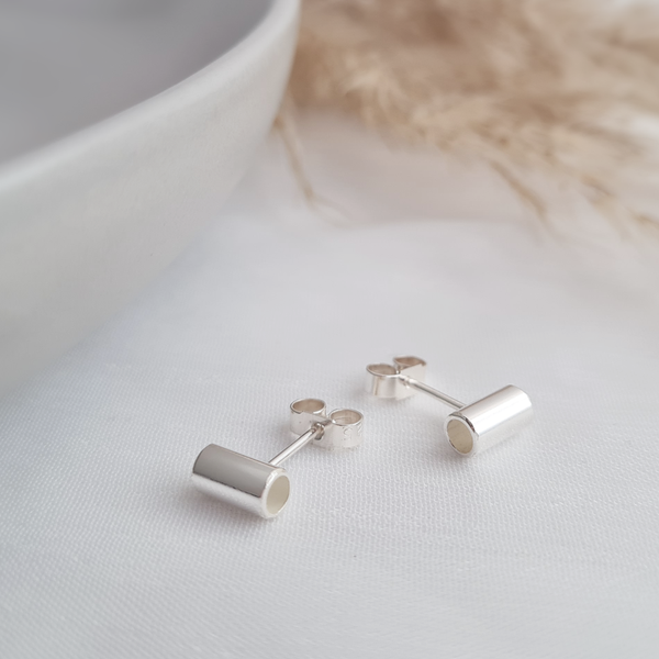 Sterling Silver Mini Tube Stud Earrings