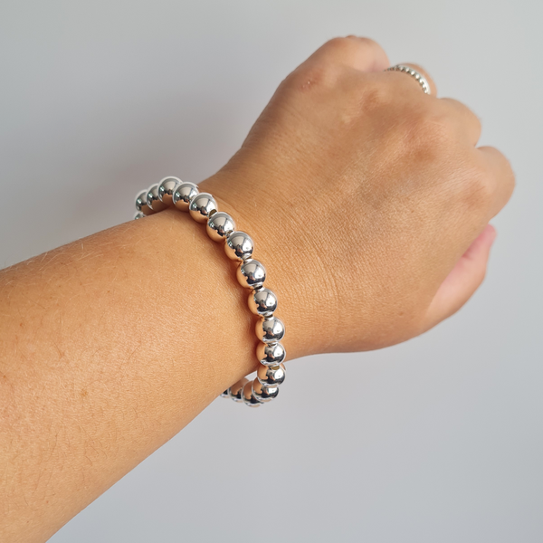 Sterling Silver Chunky Beaded Stretch Bracelet