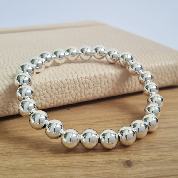 Sterling Silver Chunky Beaded Stretch Bracelet