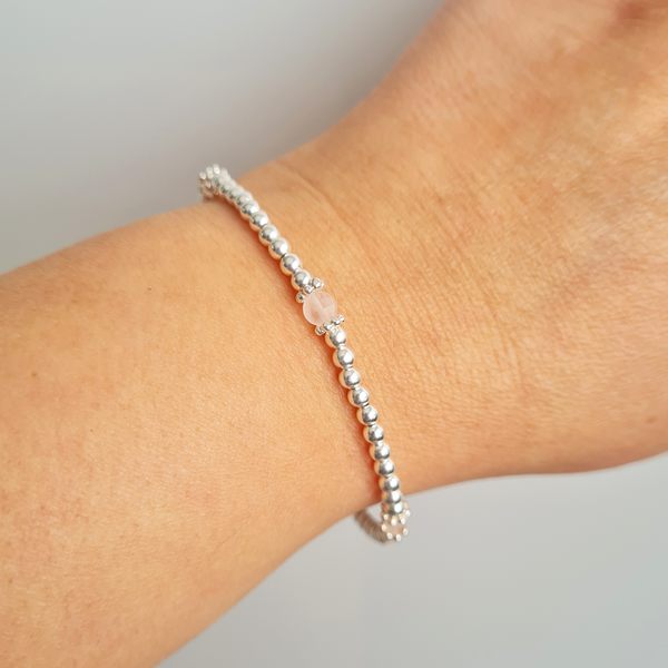 Sterling Silver Faceted Rose Quartz Stretch Bracelet