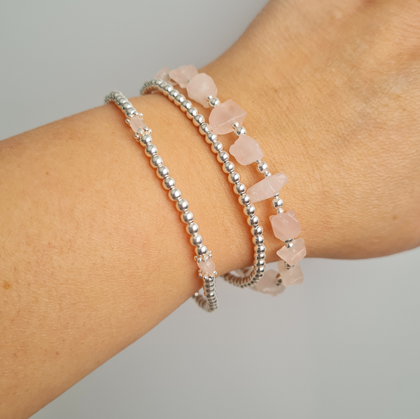 Sterling Silver Faceted Rose Quartz Stretch Bracelet
