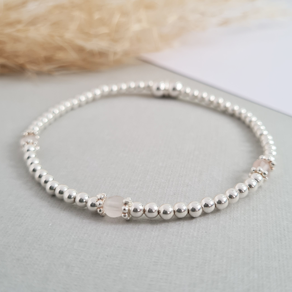Sterling Silver Faceted Rose Quartz Stretch Bracelet