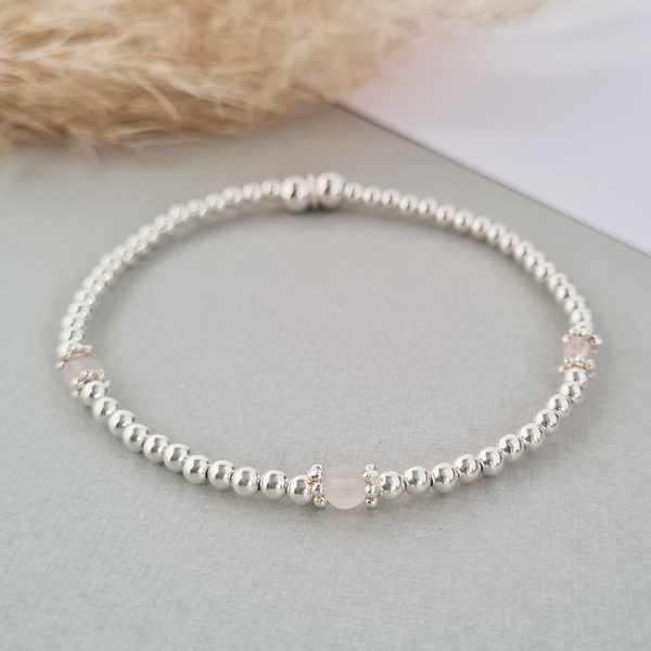 Sterling Silver Faceted Rose Quartz Stretch Bracelet