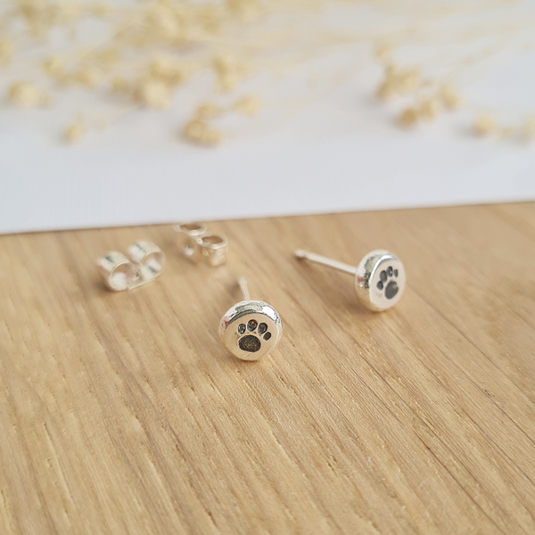 Sterling Silver Paw Print Mini Stud Earrings