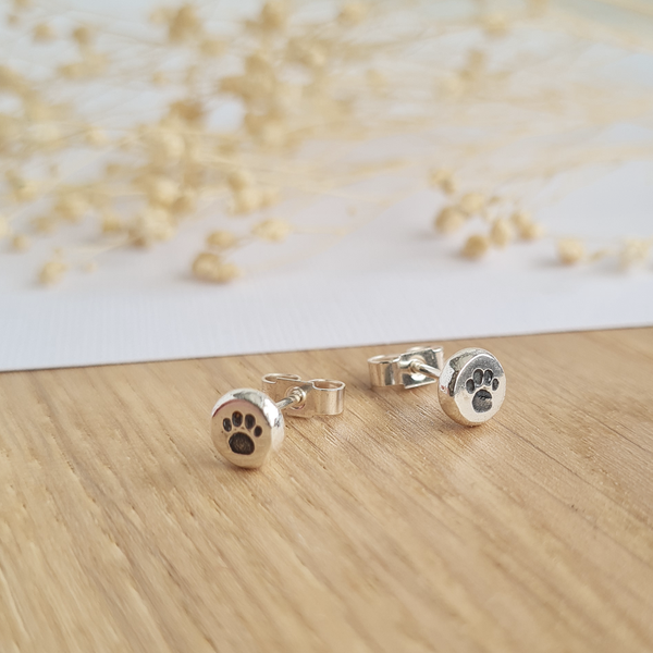 Sterling Silver Paw Print Mini Stud Earrings