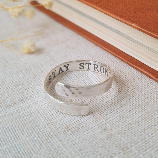 Silver Stay Strong Hammered Ring