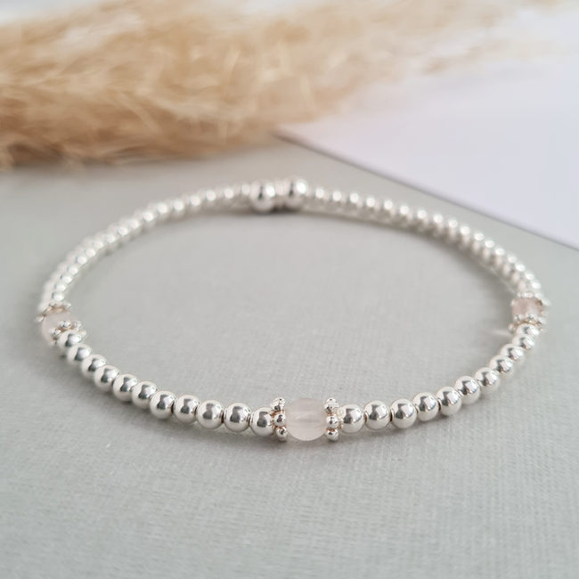Sterling Silver Faceted Rose Quartz Stretch Bracelet