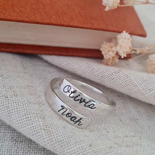 Sterling Silver Double Name Wrap Ring