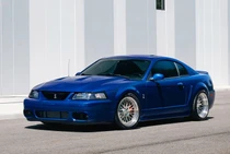 This 2003 Mustang Cobra is running  Polished CCW Classics.18x9.5 fronts with 275/35R18 Continental ExtremeContacts and 18x11 rears with 315/30R18s.