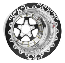 Weld Alumastar 15x11 / 5x4.75 / 4 BS / 3.18 HB - Black Center - Polished Shell - Black DBL MT Wheel