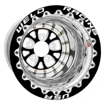 WELD Racing V-Series 15x10 Black Center - Polished Shell Black Double Beadlock MT Drag Wheel - 84B-510278MB