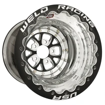 WELD Racing V-Series 15x9 Black Center - Polished Shell Black Double Beadlock MT Drag Wheel - 84B-509276MB