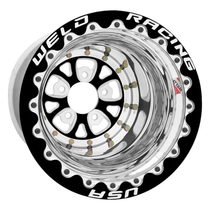 WELD Racing V-Series 15x10 Black Center - Polished Shell Black Double Beadlock MT Drag Wheel - 84B-510206MB