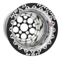 WELD Racing Magnum 15x10 Black Center - Polished Shell Black Single Beadlock MT Drag Wheel - 86B510276F