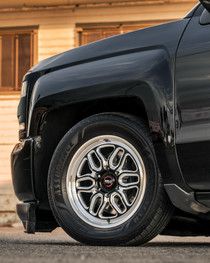 WELD Laguna 6 Drag Gloss Black Wheel with Milled Spokes 17x7 | 6x139.7 BC (6x5.5) | +0 Offset | 4.00 Backspacing - S15377084P00 for 1999, 2000, 2001, 2002, 2003, 2004, 2005, 2006, 2007, 2008, 2009, 2010, 2011, 2012, 2013, 2014, 2015, 2016, 2017, 2018, 2019, 2020, 2021, 2022, 2023, 2024, 2025 Chevrolet Silverado 1500, GMC Sierra 1500.