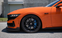 2024 Ford Mustang S650 in Grabber Orange featuring Forgestar CF5V 20x9.5 Satin Black wheels (ET29 / 5x114.3).