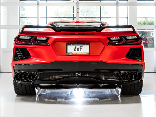 AWE Tuning 2020-2025 Chevrolet Corvette Stingray / E-Ray (C8) Track Edition Exhaust - Quad Diamond Black Tips - 3020-43086