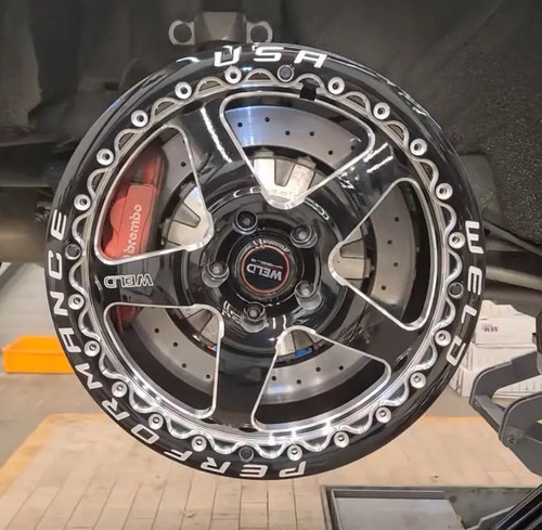 WELD Ventura 5 Beadlock Drag Gloss Black Wheel with Milled Spokes 18x10 | 5x114.3 BC (5x4.5) | +45 Offset | 7.27 Backspacing - S90480067P45 for Shelby GT500 2007-2014, Mustang S197 V6 / GT 2005-2014, Mustang S550 GT / V6 / EcoBoost 2015-2023, Supra MK4 1993-2002, Mustang GT 2024+, Mustang EcoBoost 2024+, Mustang Darkhorse 2024+, Will clear GT350R Rear Brakes as Pictured.