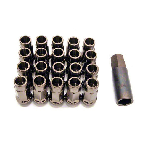 Wheel Mate Monster | Open End Lug Nuts | Set of 20 | Black Chrome 14x1.50 | Challenger, Charger, Mustang (S550 / S650), Camaro (GEN5 / GEN6) |  33006T