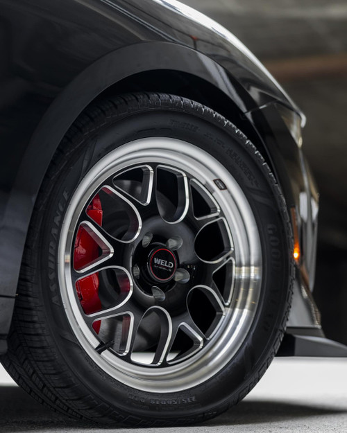 WELD Solana Drag Gloss Black Wheel with Milled Spokes 18x5 | 5x114.3 BC (5x4.5) | -23 Offset | 2.09 Backspacing - S1608C067N23 for Shelby GT500 2007-2014, Mustang S197 V6 / GT 2005-2014, Mustang S550 GT / V6 / EcoBoost 2015-2023, Supra MK4 1993-2002, Mustang FoxBody 1979-1993, Mustang V6 / GT / Mach 1 / Mustang Cobra / Bullitt 1999-2004