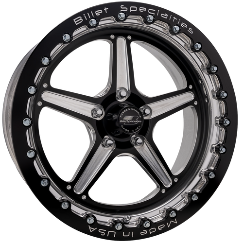Billet Specialties Street Lite 2-Piece 17x10 | 5x4.5BC | 7.5in BS Single BeadLock Black Drag Wheel | S197 / S550 Mustang - BRSB2371FR6575
