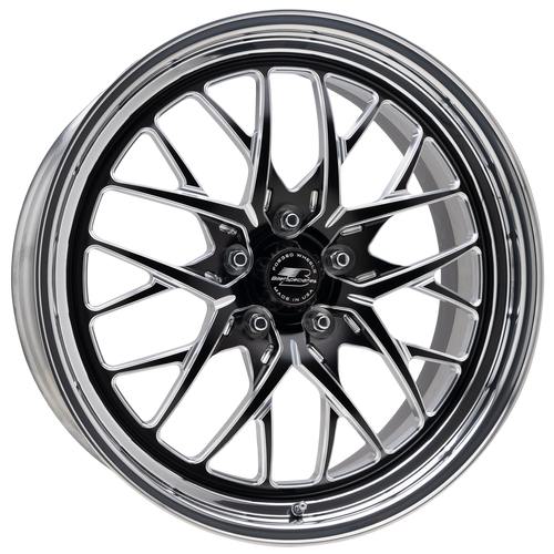 Billet Specialties Redline 20x9 front drag wheel for 2023-2026 C8 Corvette Z06. Lightweight forged Black wheel with polished barrel, 5x120 bolt pattern, 5.75in backspacing, J56 & Z07 brake compatible.