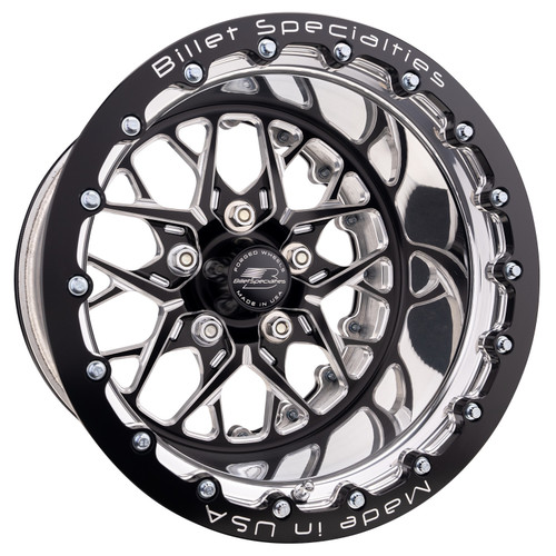 Upgrade your Chevy C10 or OBS Chevrolet/GMC C1500 with the Billet Specialties Redline LT Black 15x10 forged drag wheel featuring a 5x127 (5x5) bolt pattern, 5.50-inch backspacing. Part Number BRDB07510L7355.