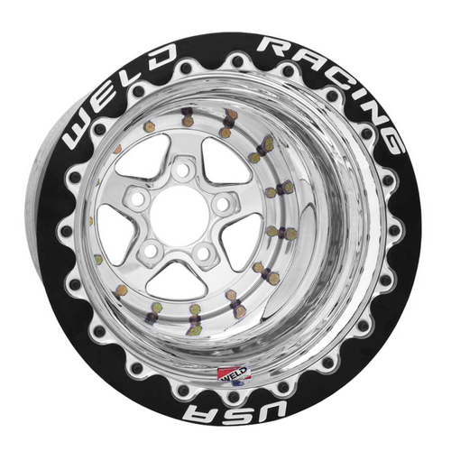 WELD Racing Alumastar 15x10 Black Center - Polished Shell Polished Single Beadlock MT Drag Wheel - 88B510208G