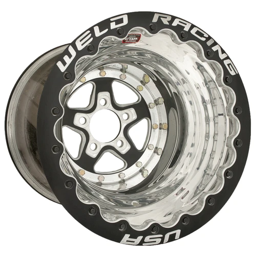 WELD Racing Alumastar 16x16 Black Center - Polished Shell Black Double Beadlock Drag Wheel - 88B-616420UB