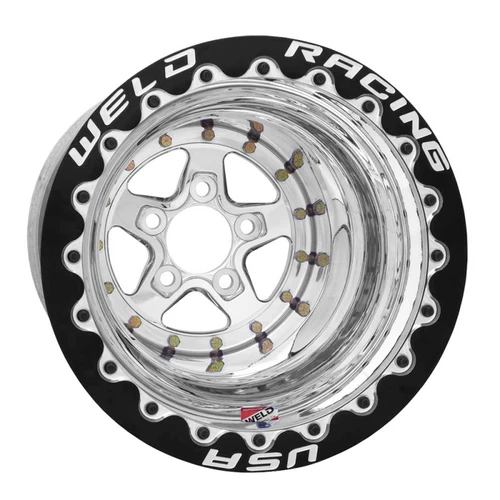 WELD Racing Alumastar 16x16 Polished Center - Black Shell Black Double Beadlock Drag Wheel - 88-616B558UB