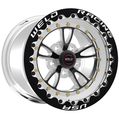 WELD Racing Full Throttle 15x8 Black Center - Polished Shell Black Single Beadlock MT Drag Wheel - 793B58210F